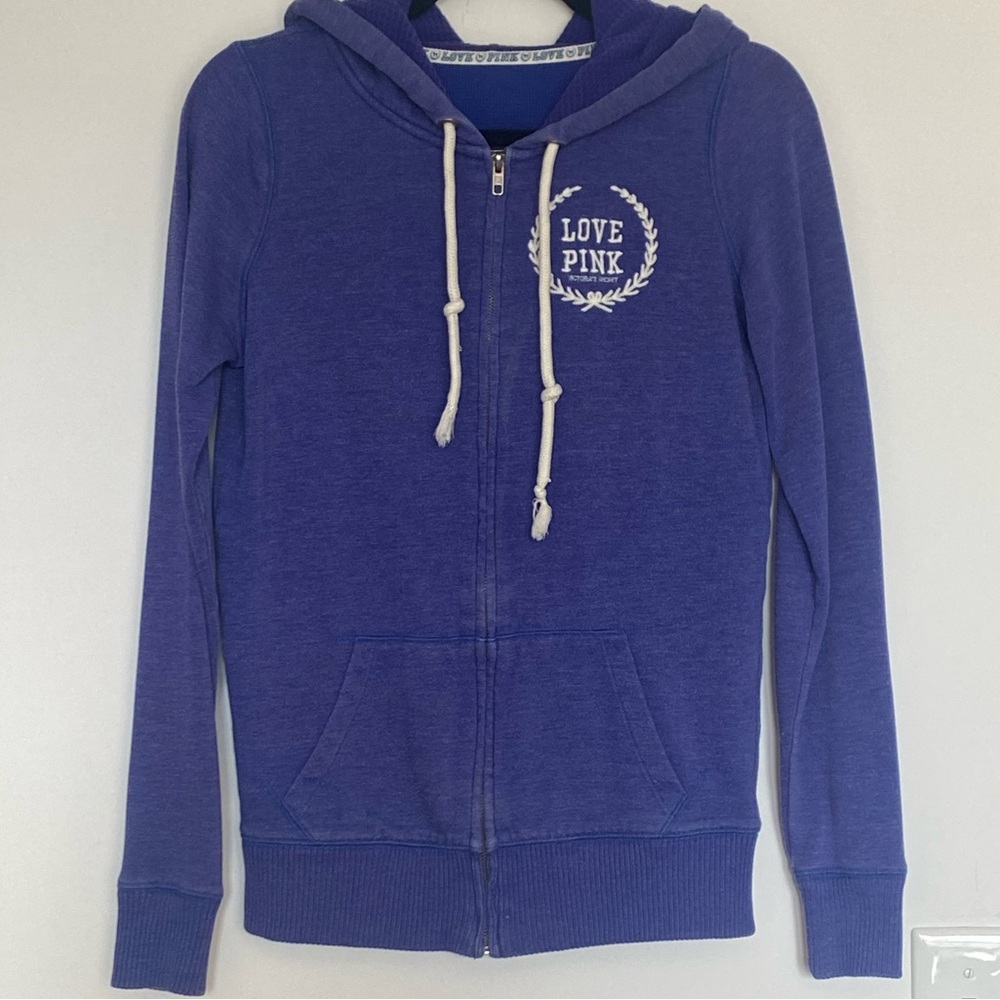 Vintage Y2K Victoria’s Secret PINK Waffle knit lined long hoodie blue size XS